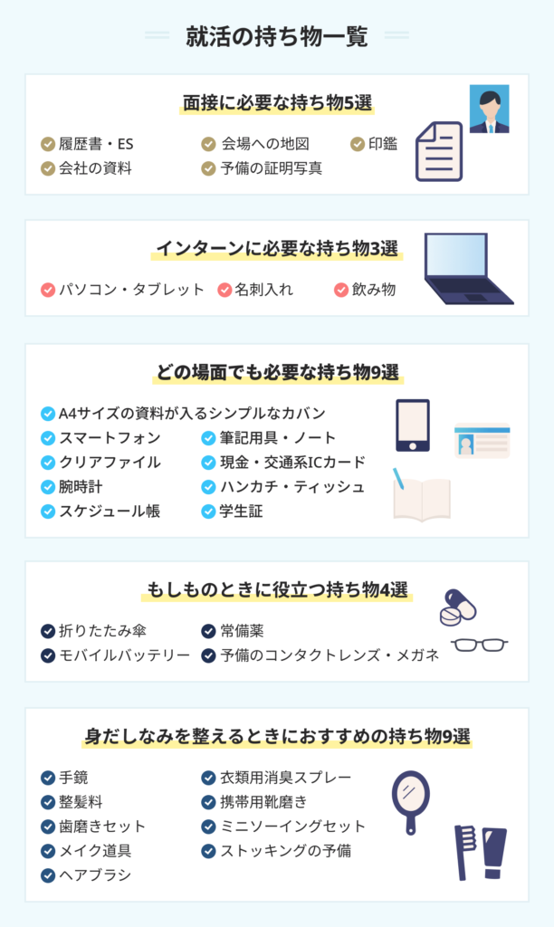 就活の持ち物一覧