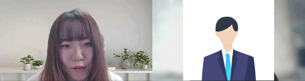 再現面接中の編集部(左)と内定者(右)