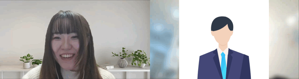 インタビュー中の編集部（左）とOさん