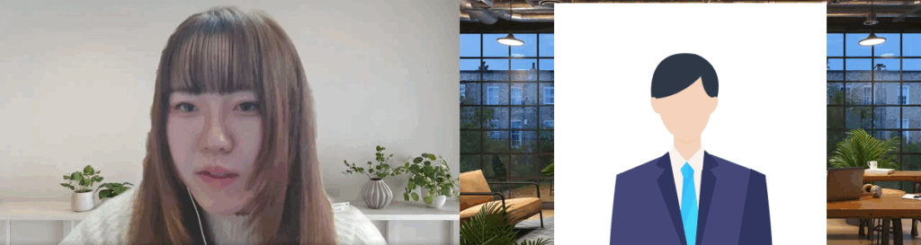 インタビュー中の編集部（左）と内定者（右）